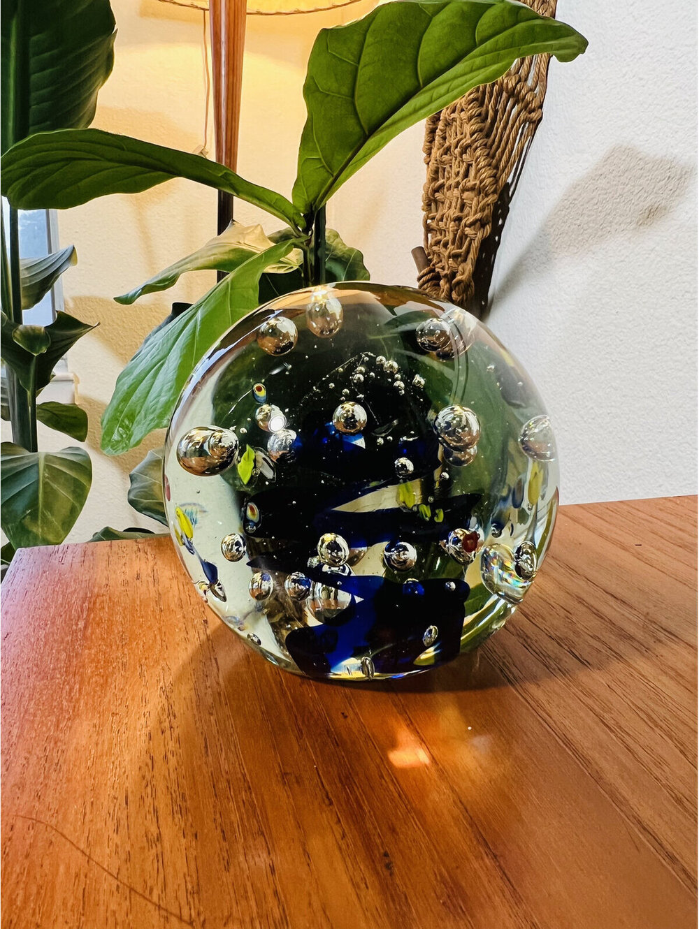 Vintage Murano Bubble Glass Orb 6” Decorative Paperweight